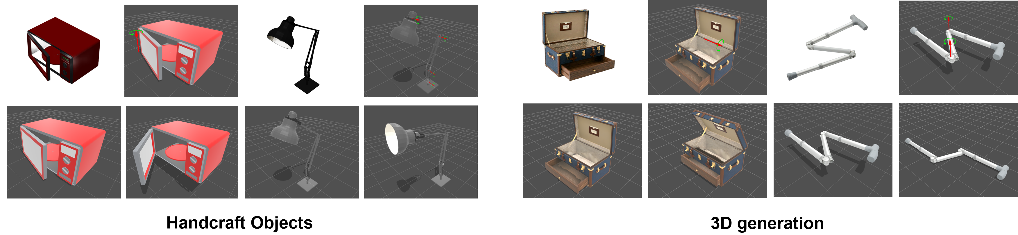 MotionAnymesh applications across diverse 3D asset domains